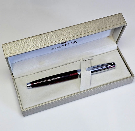 Sheaffer 300 Fountain Pen, Chrome Cap, Iridescent Red Barrel with Chrome Plate Trim