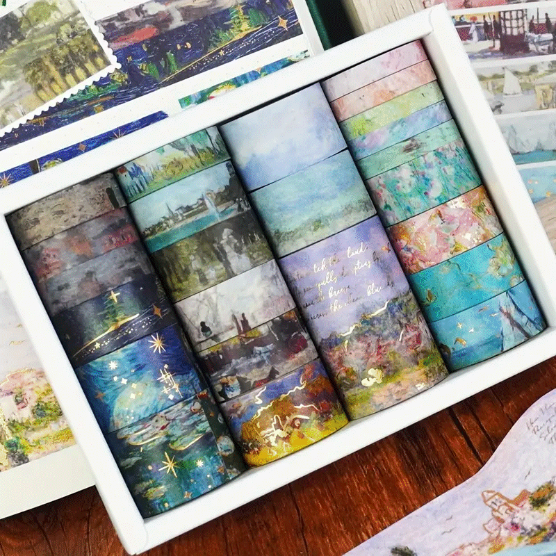 Foil & Print Oil Painting Washi Tape, 24 rolls